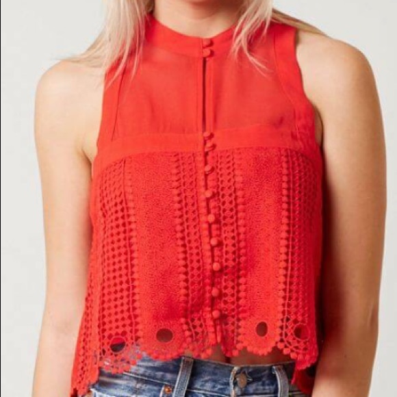 Free People Rory Lace Top Red | NWOT - Picture 7 of 10